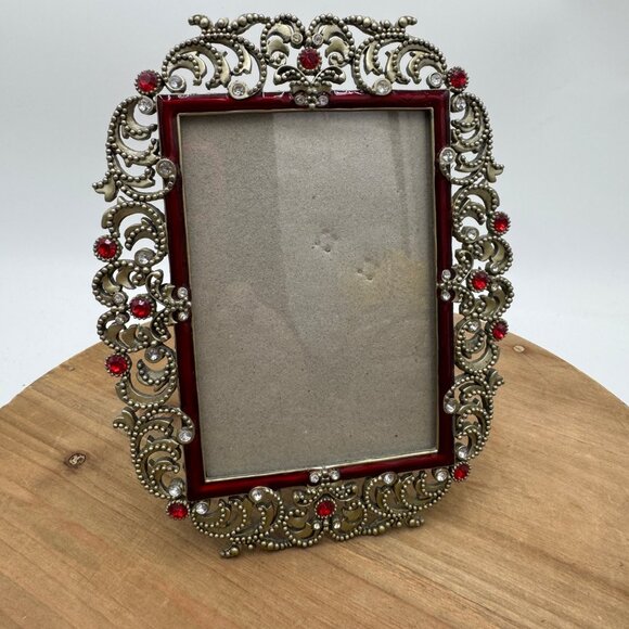 Bejeweled vintage style picture frame gemstones red 3 x 5 - Picture 1 of 12